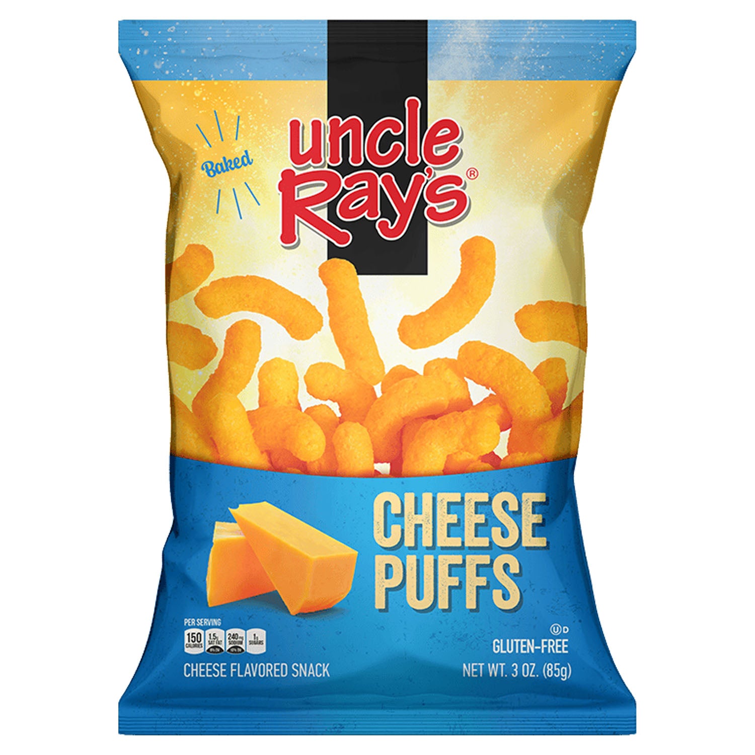 Package of Uncle Ray's Cheese Puffs on a white background